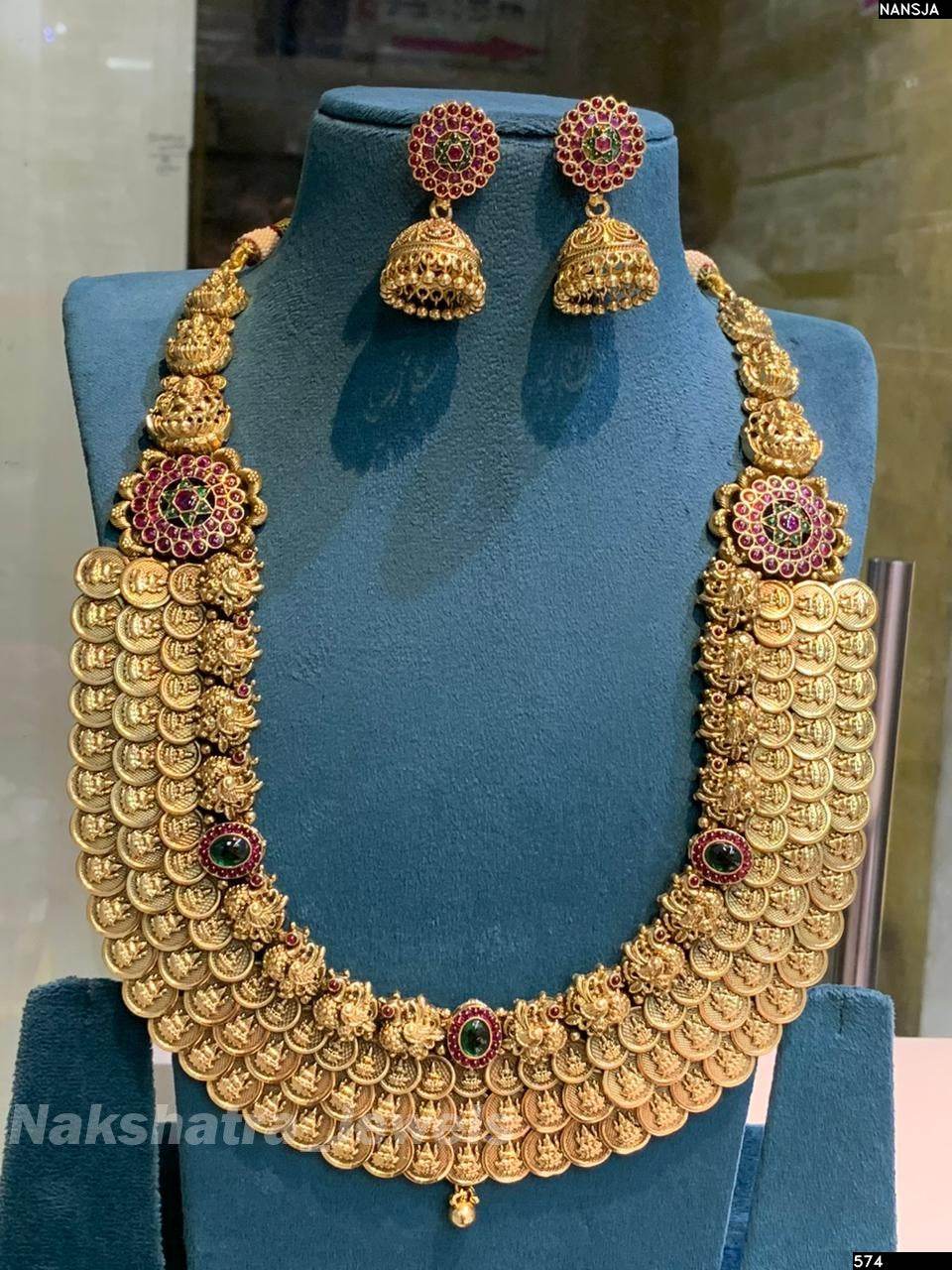 Nagasi Work with Kempu Stones Bridal Haram - Nakshatra Jewels
