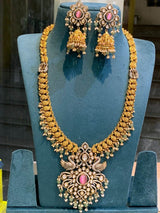 Nakshi and Vicotrian Polish AD Stone Pendent Bridal Haram - Nakshatra Jewels