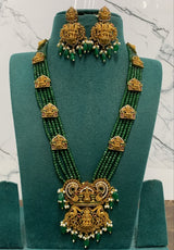 Nakshi Work Pendent with Beads and Kempu Stones Haram