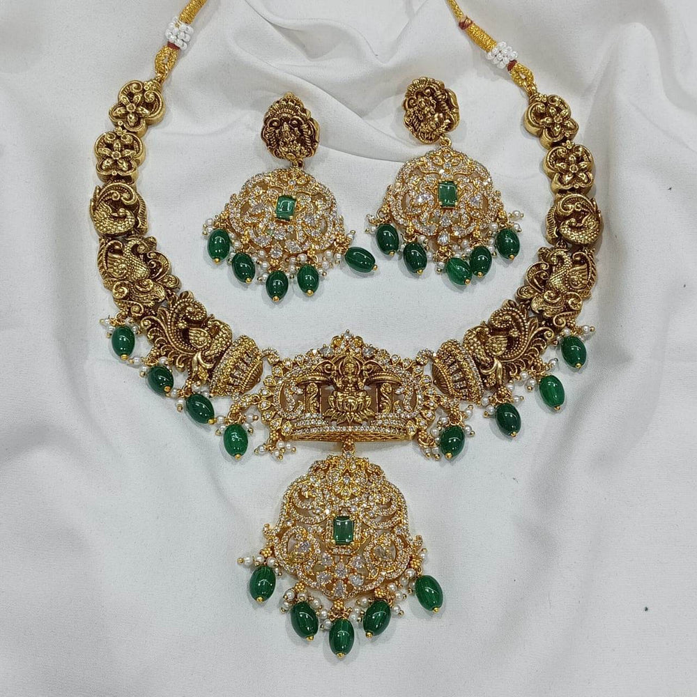 Nakshi work with Kempu & AD Stones Necklace - Nakshatra Jewels