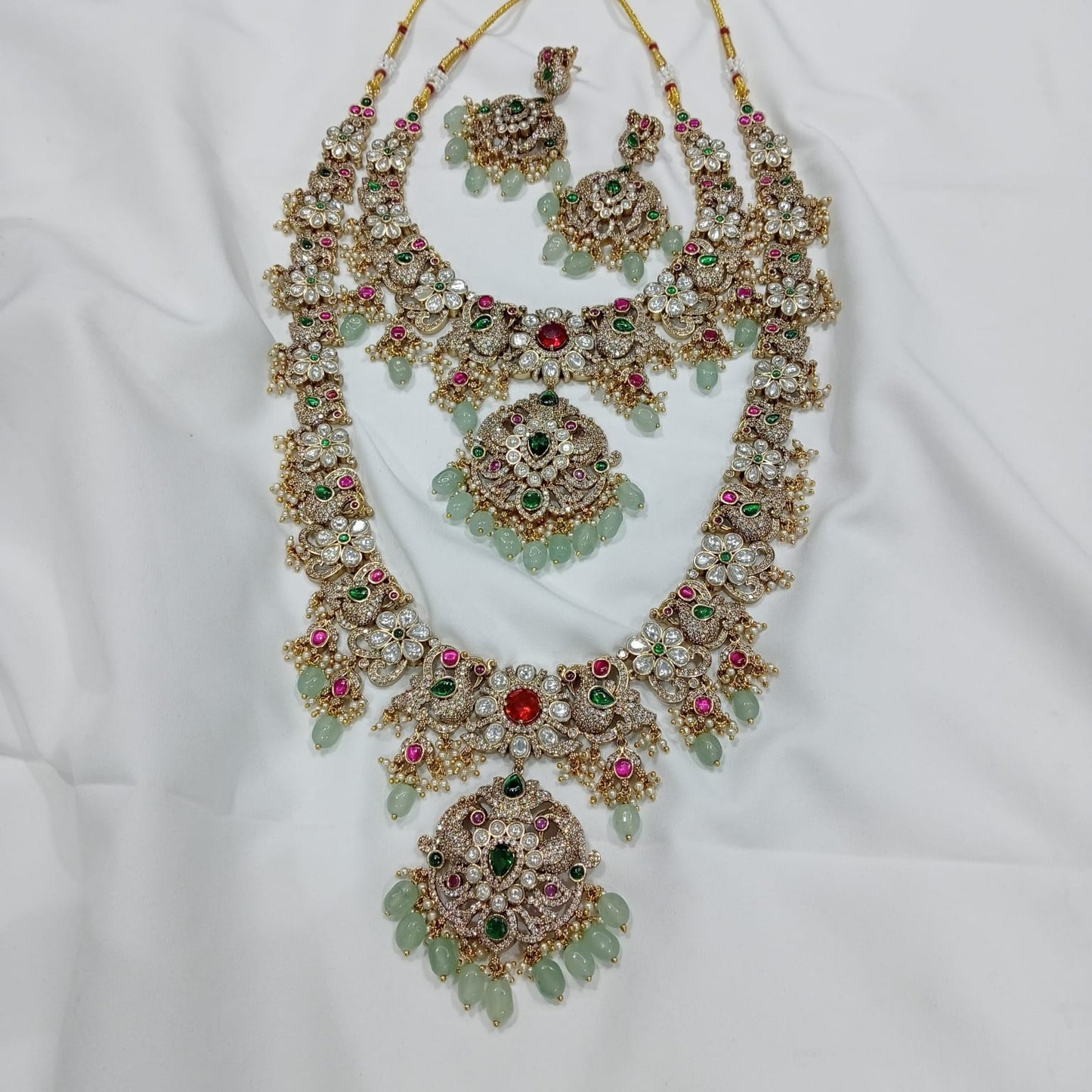 Moissanite & Kundan Stones Bridal Combo set(Diamond Replica)