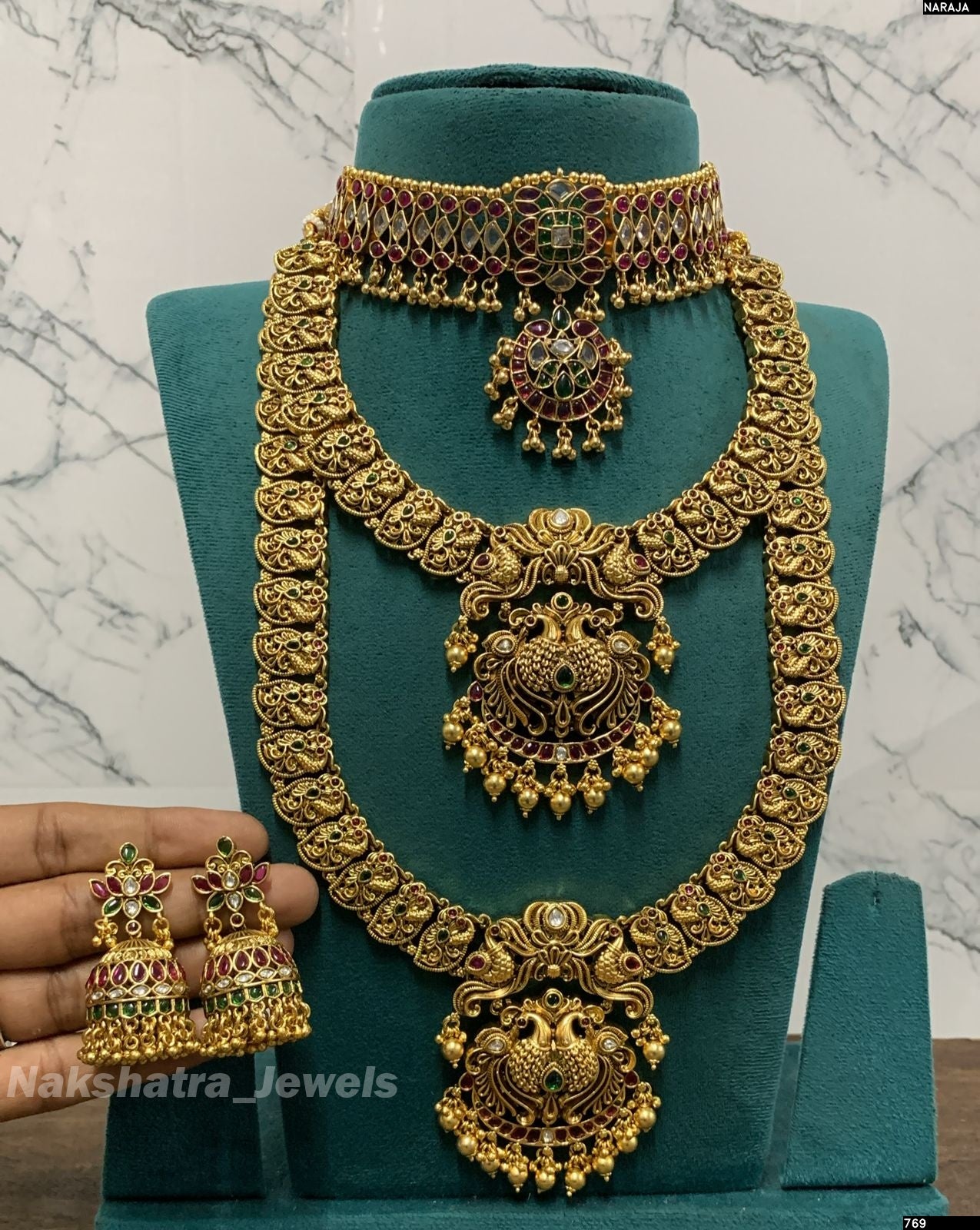 Nagasi Work with Kempu Stones Bridal Combo Set