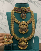 Nagasi Work with Kempu Stones Bridal Combo Set - Nakshatra Jewels