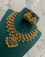 Nakshi Work with Kempu stone’s & Coral beads Necklace - Nakshatra Jewels