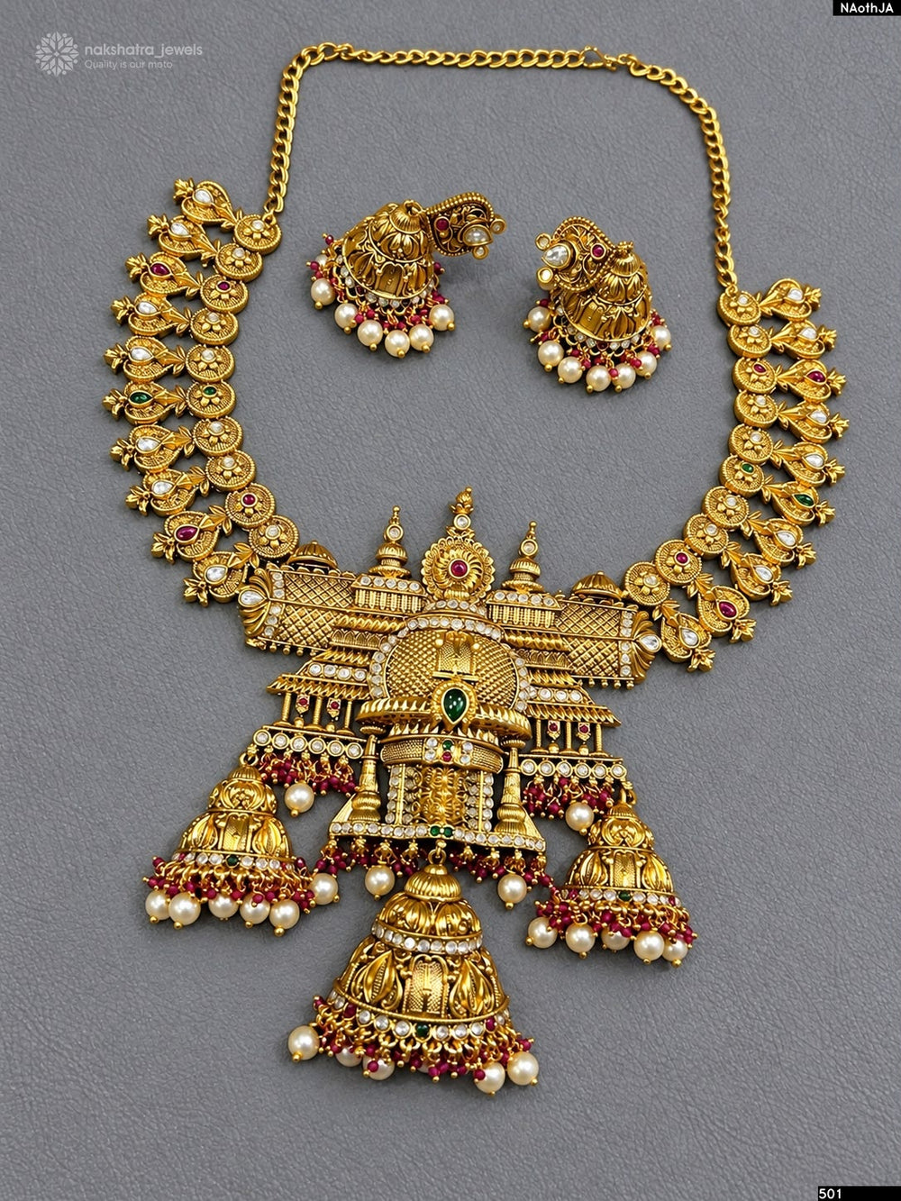 Nakshi Work with Kundan Stones Bridal Necklace