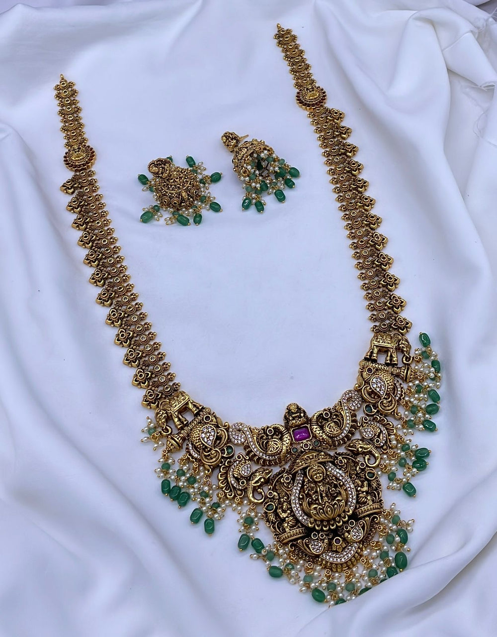 Nakshi Work with Kempu and AD Stones Bridal Haram