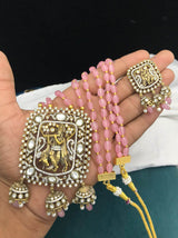 Victorian Polish AD Stones Pendent with Beads Necklace - Nakshatra Jewels