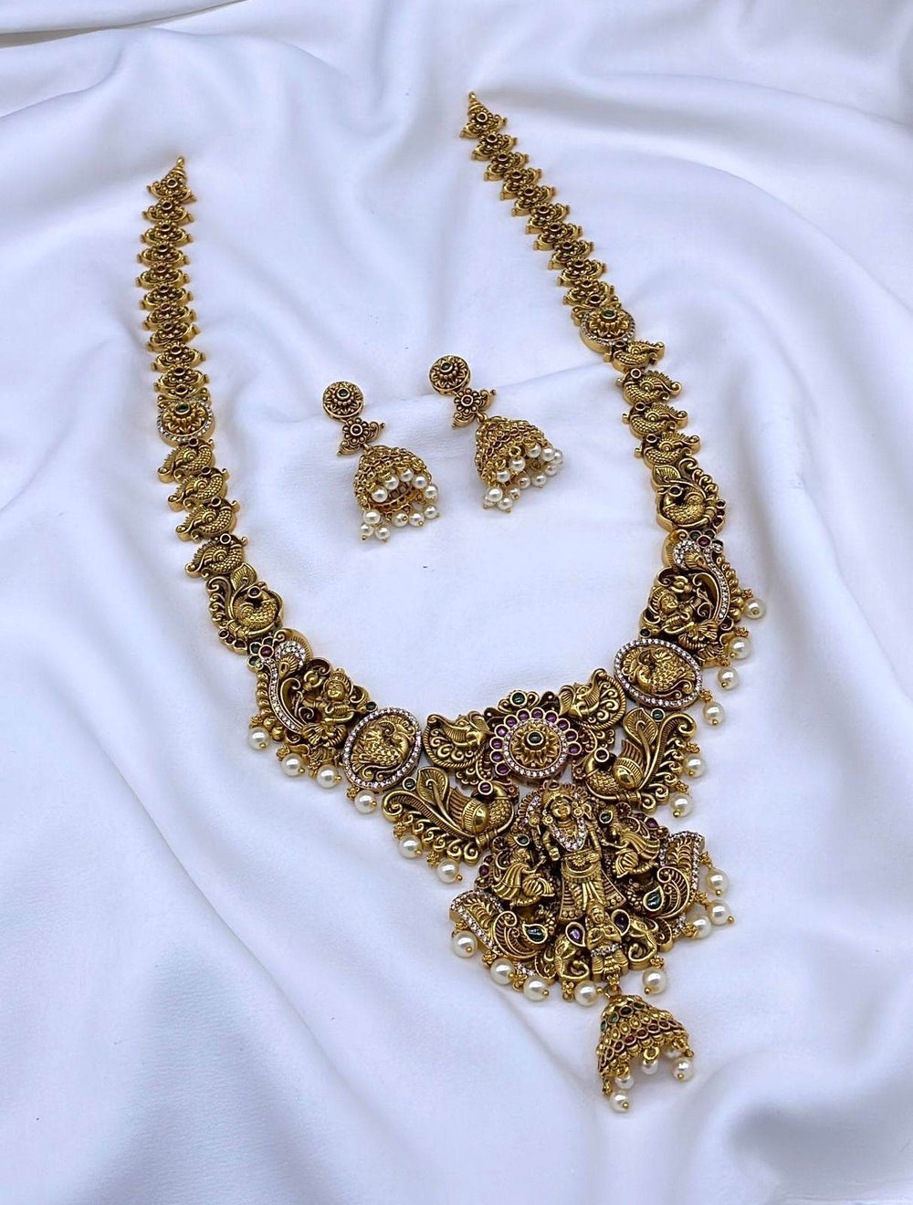 Nakshi Work with AD and Kempu Stones Bridal Haram - Nakshatra Jewels