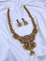 Nakshi Work with AD and Kempu Stones Bridal Haram - Nakshatra Jewels