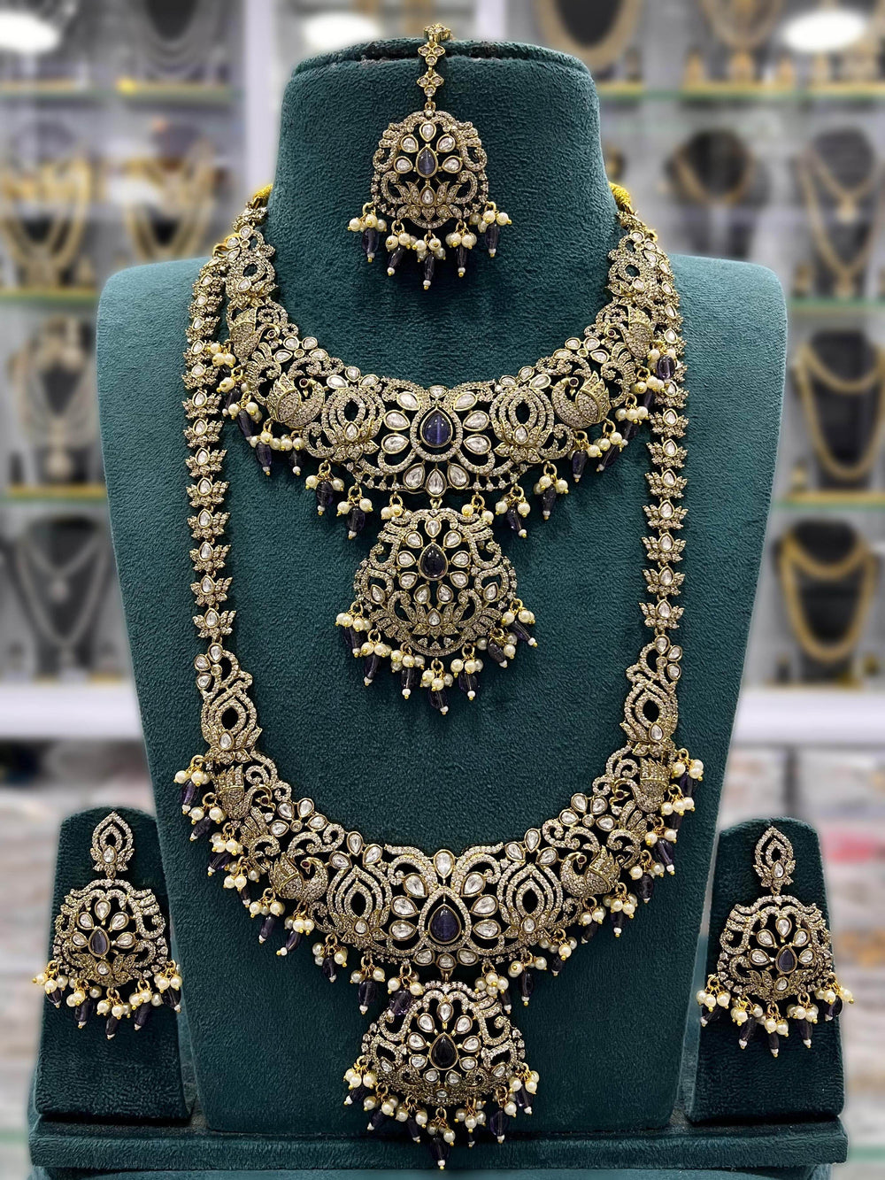 Victorian Polish with AD Stones Bridal Combo - Nakshatra Jewels