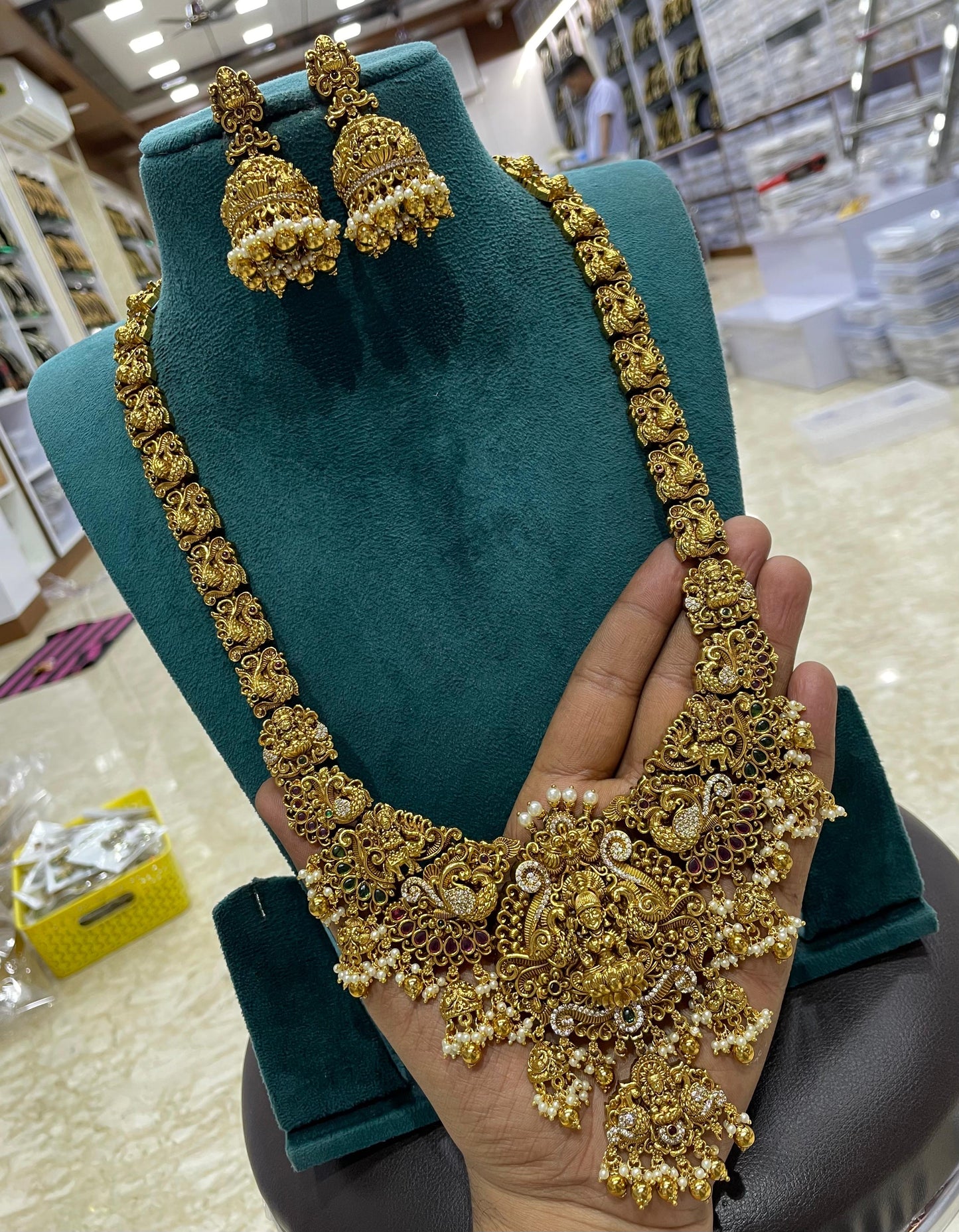 Nakshi Work with Kempu and AD Stones Bridal Haram