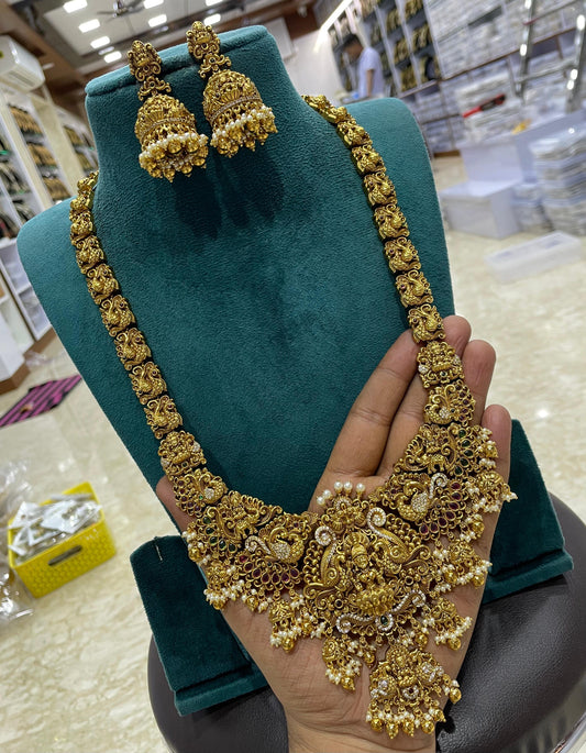 Nakshi Work with Kempu and AD Stones Bridal Haram