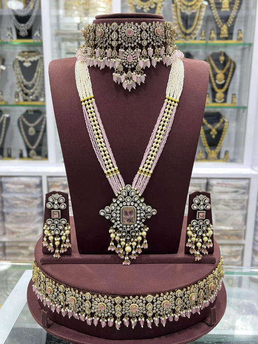 Victorian Polish With Mossianite & AD Stones Bridal Set - Nakshatra Jewels