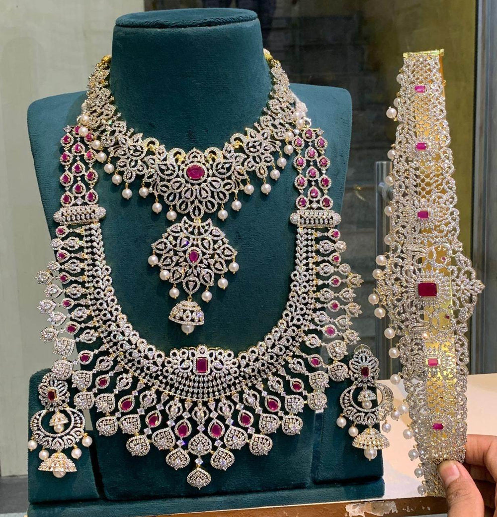 American Diamond Stones Bridal Combo Set - Nakshatra Jewels