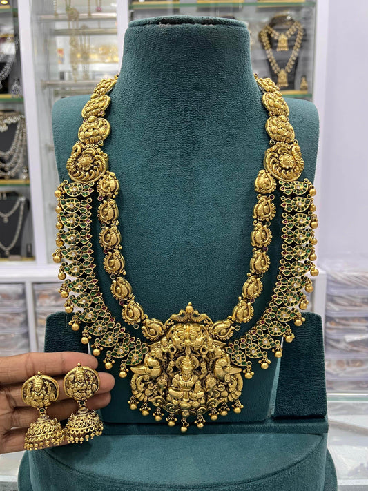 Nakshi Work with Kempu Stones Bridal Layer Haram - Nakshatra Jewels