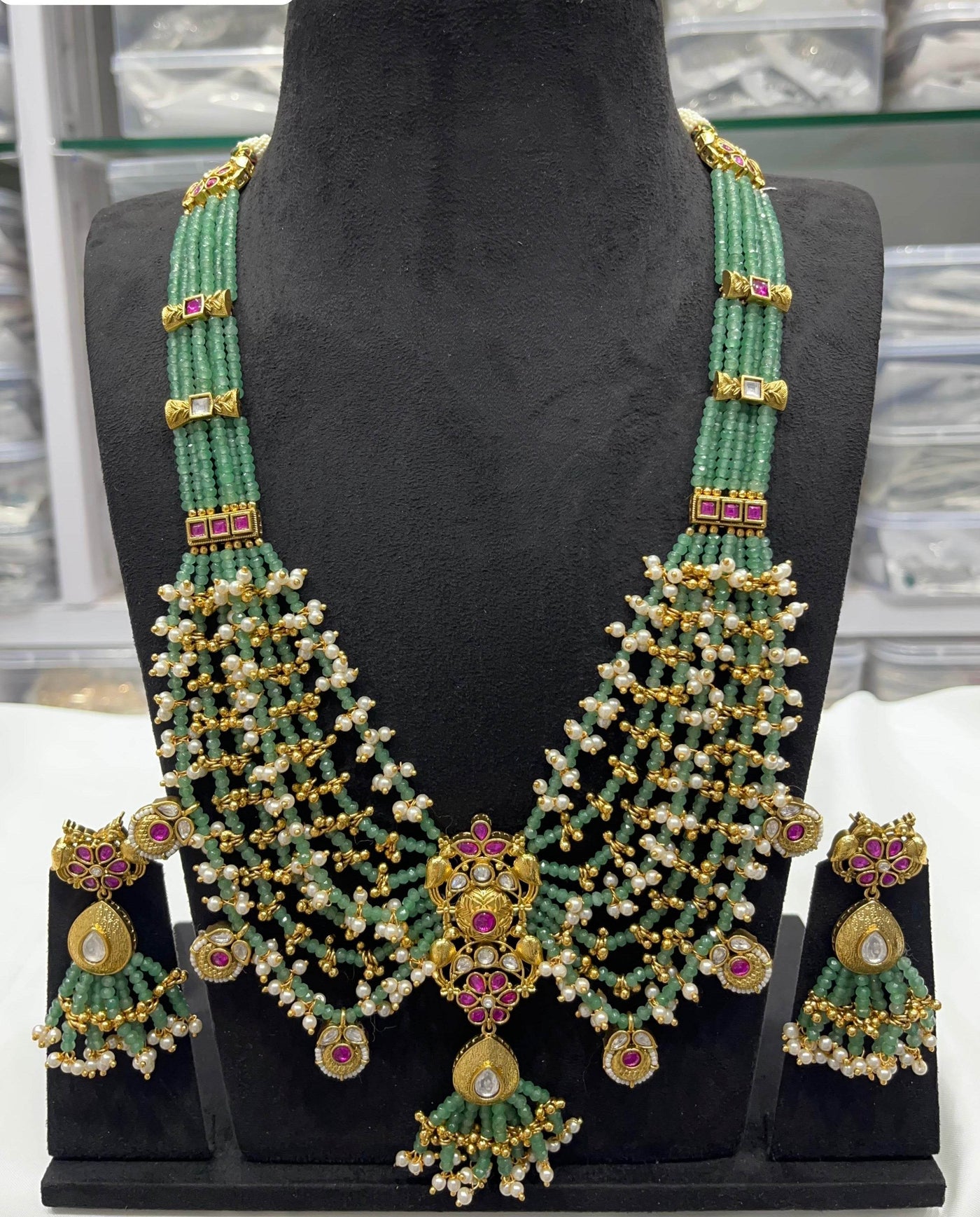 Semi Precious Beads Haram with Kundan Stones