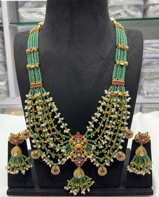 Semi Precious Beads Haram with Kundan Stones