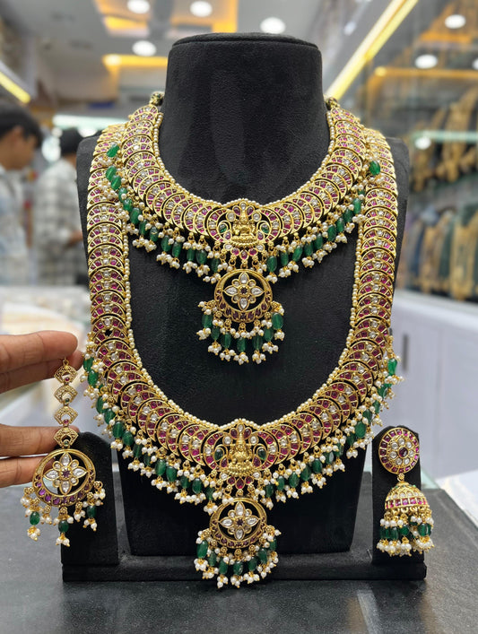 Nakshi Work with Kempu Stones Bridal Combo Set