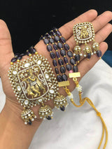Victorian Polish AD Stones Pendent with Beads Necklace - Nakshatra Jewels