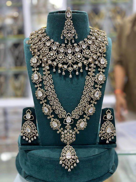 Victorian Polish with Moissanite Stones Bridal Combo set - Nakshatra Jewels