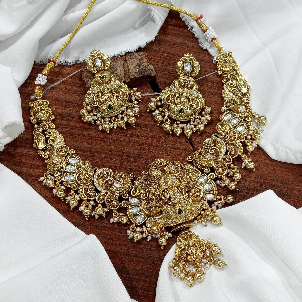 Nakshi Work with AD Stones Bridal Necklace - Nakshatra Jewels