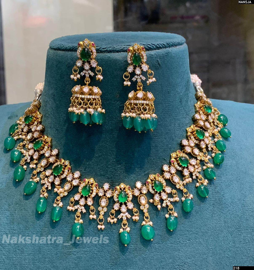 Victorian Polish with Moissanite Stones Neck Set - Nakshatra Jewels