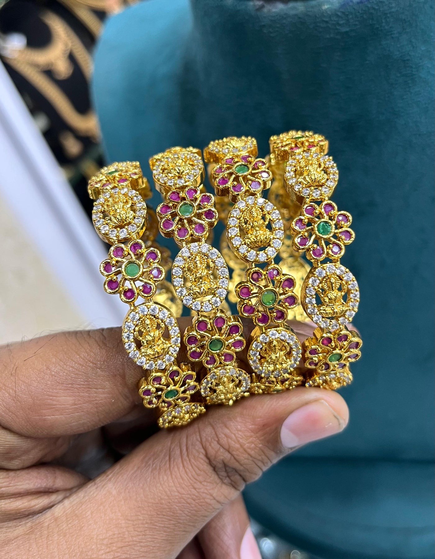 Premium Matt Kempu and AD Stone Bangles