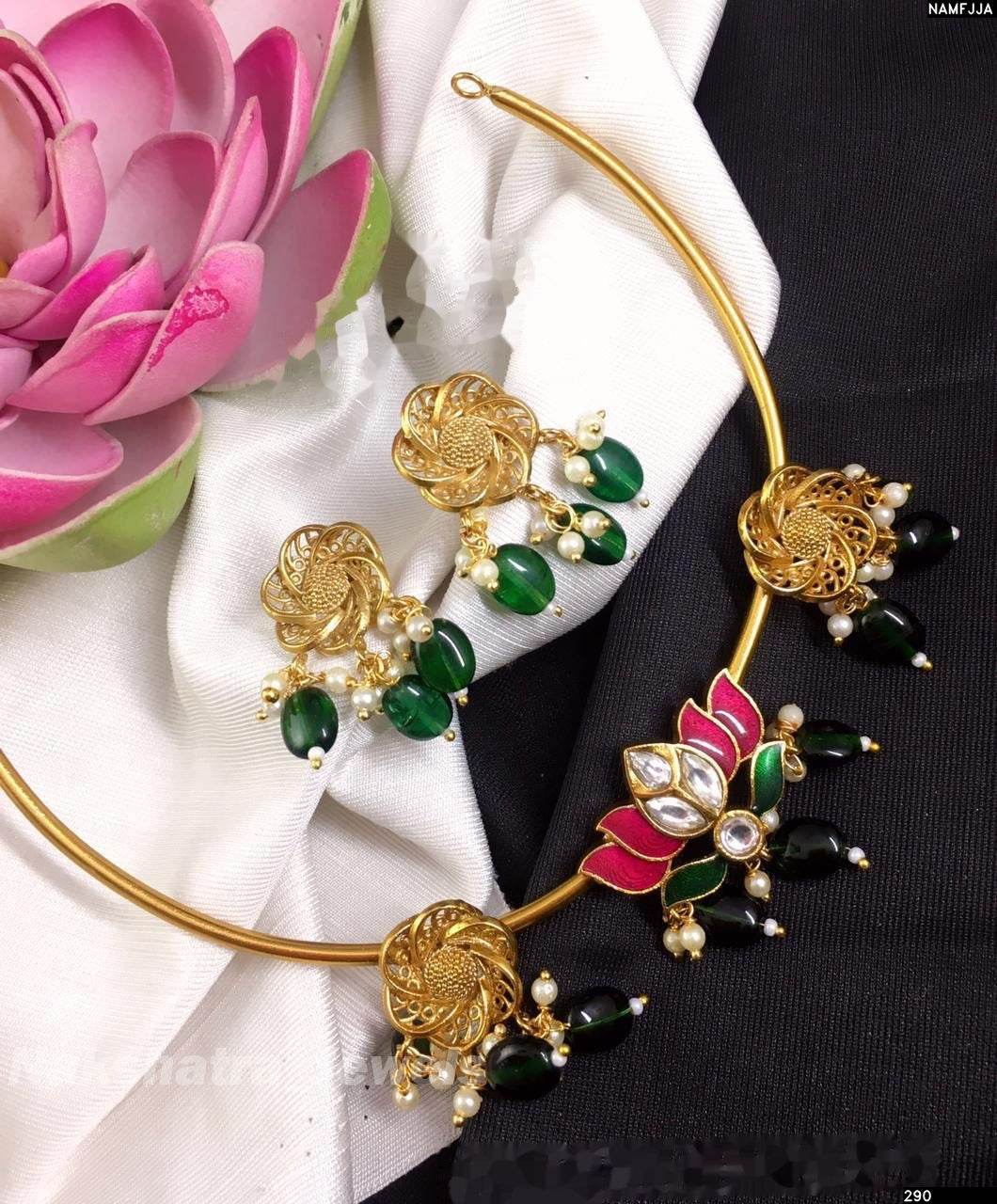 Premium Matt with Kempu Stones Kante Necklace