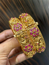Premium Matt with AD & Kempu Stones Bangles - Nakshatra Jewels