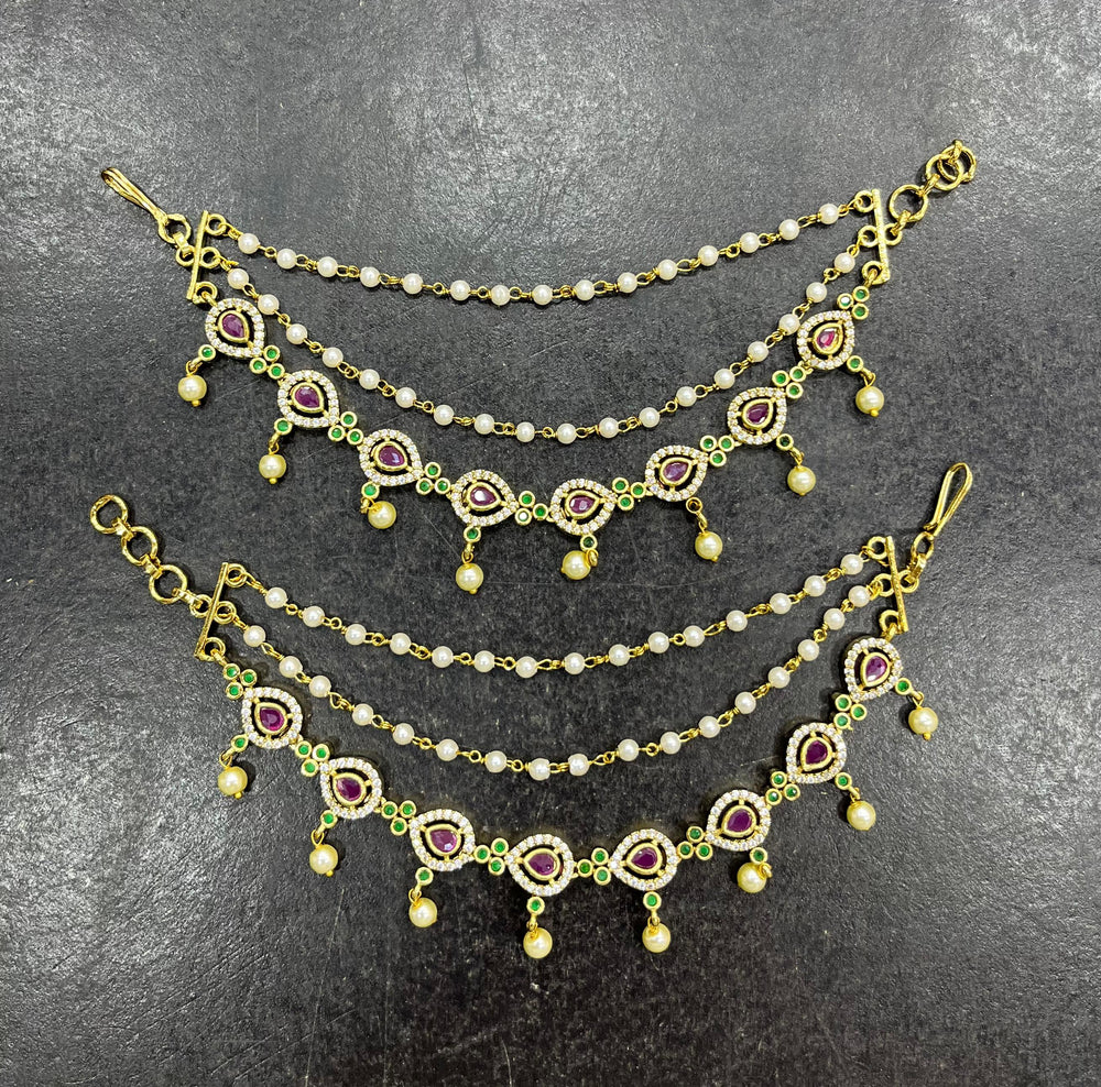 Premium Matt with Kempu Stones Ear Chains