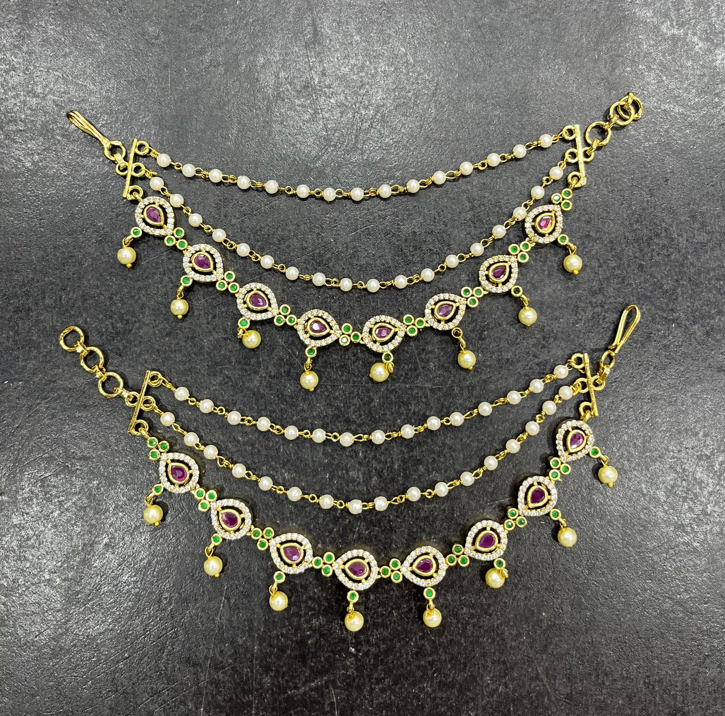 Premium Matt with Kempu Stones Ear Chains