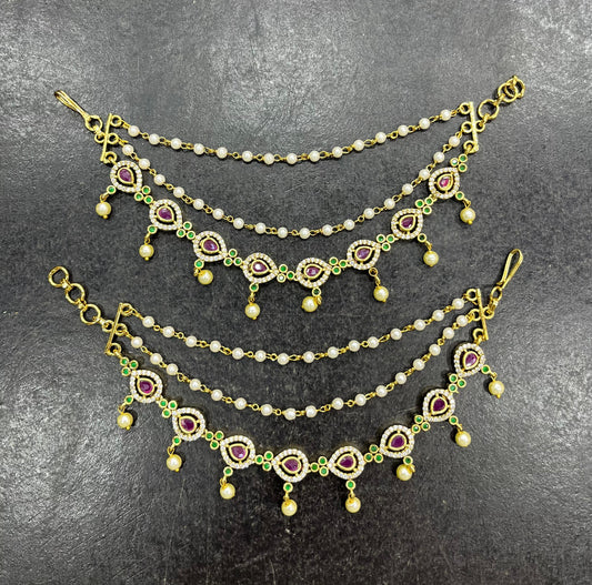 Premium Matt with Kempu Stones Ear Chains