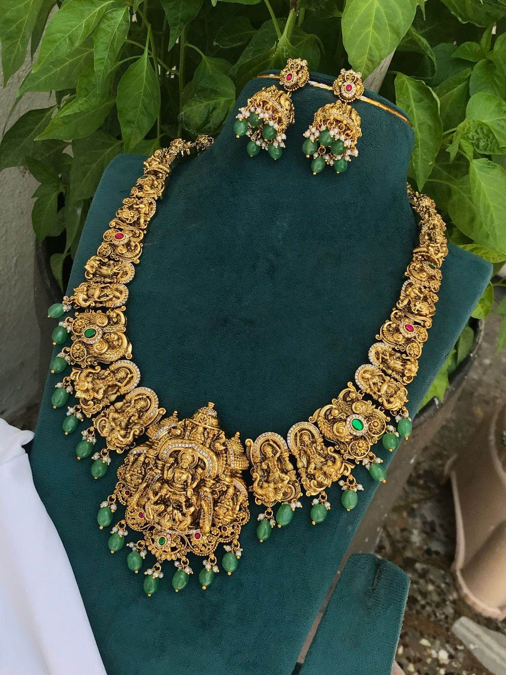 Nakshi Work with Kempu Stones Haram - Nakshatra Jewels