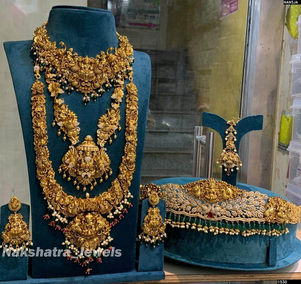 Nakshi Work with AD Stones Bridal Set (Gold Replica) - Nakshatra Jewels