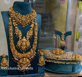 Nakshi Work with AD Stones Bridal Set (Gold Replica) - Nakshatra Jewels