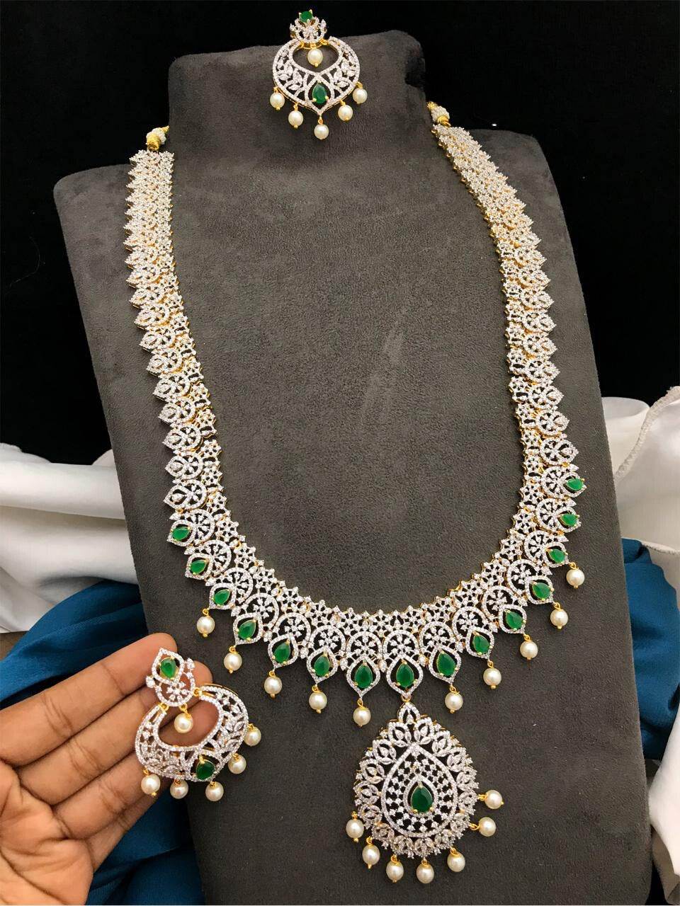 American Diamond Stones Bridal Haram - Nakshatra Jewels