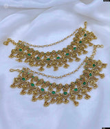 Nakshi Work with Kempu Stones Ear Chains
