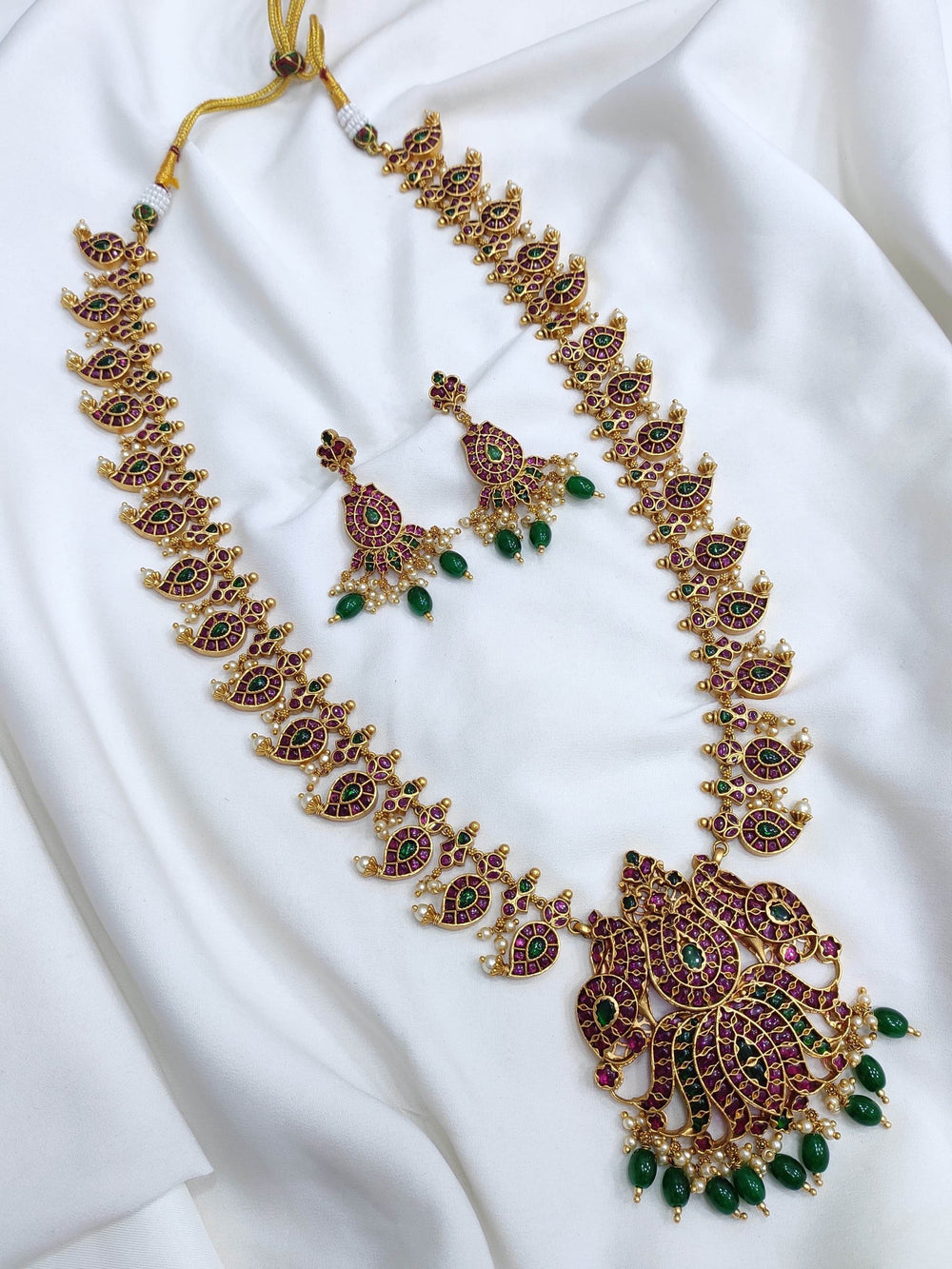 Nagasi Work with Kempu Stones Bridal Haram - Nakshatra Jewels