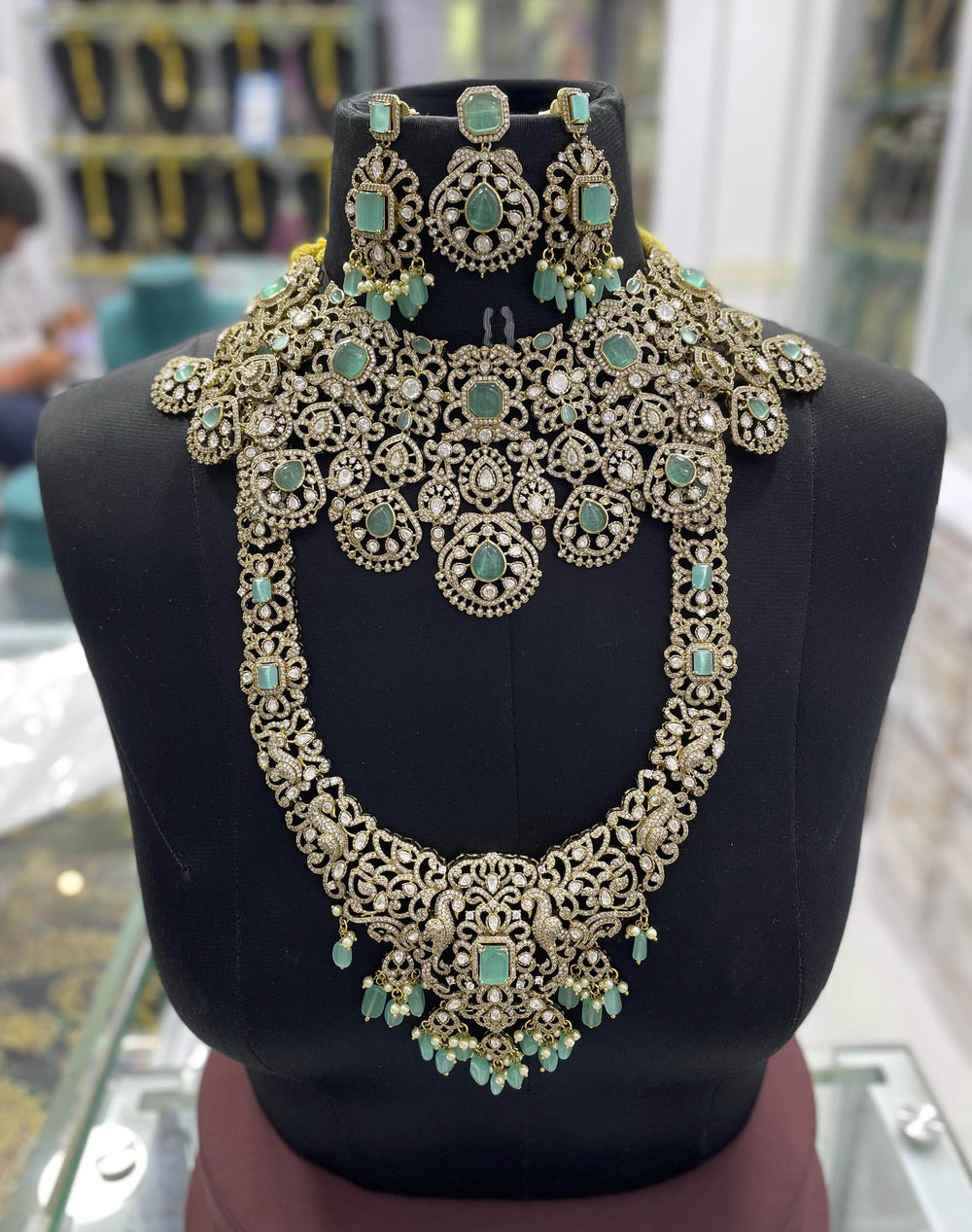 Victorian Polish with Moissanite Stones Bridal Combo set - Nakshatra Jewels