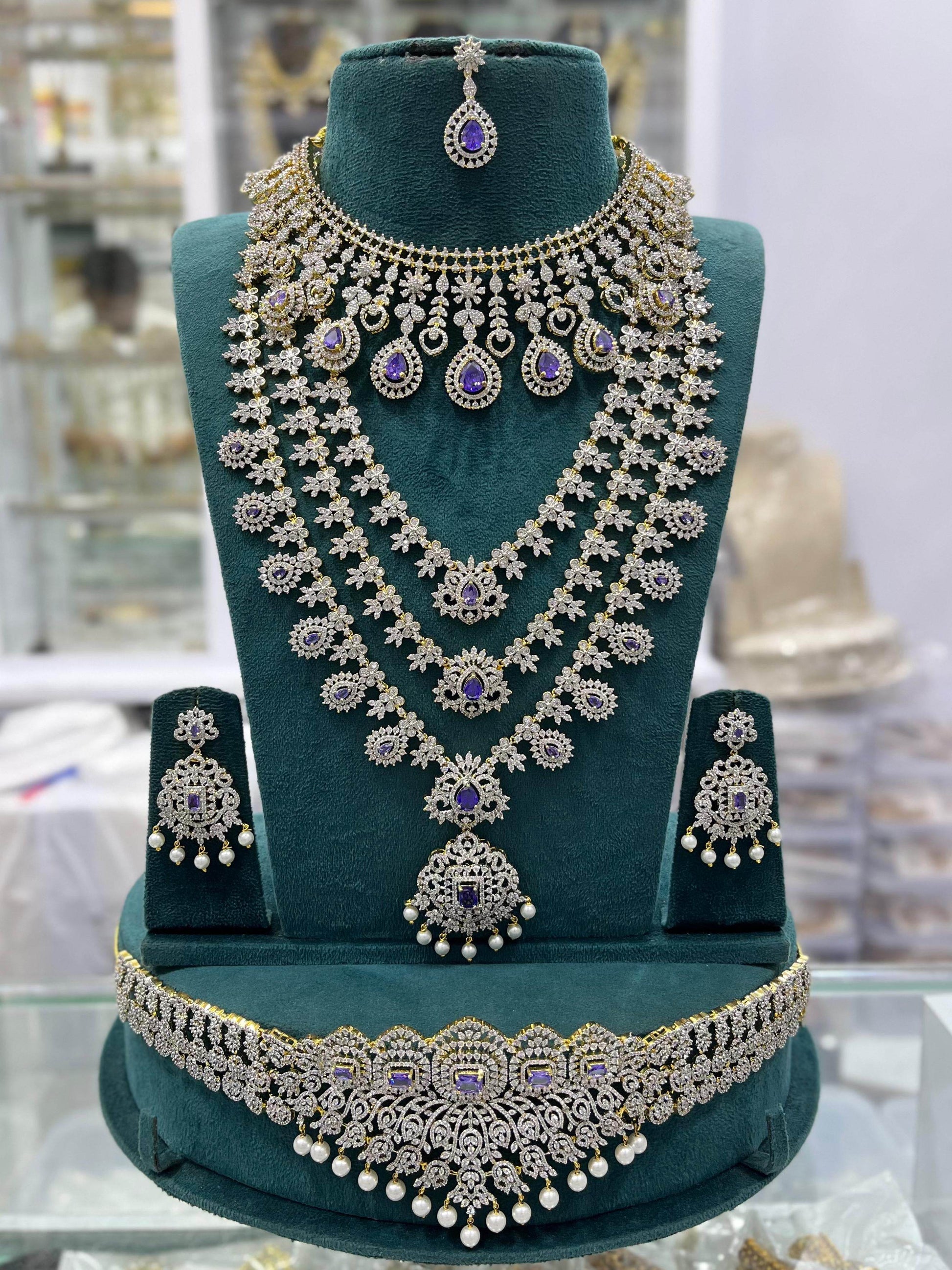 American Diamond Stones Bridal Combo Set - Nakshatra Jewels