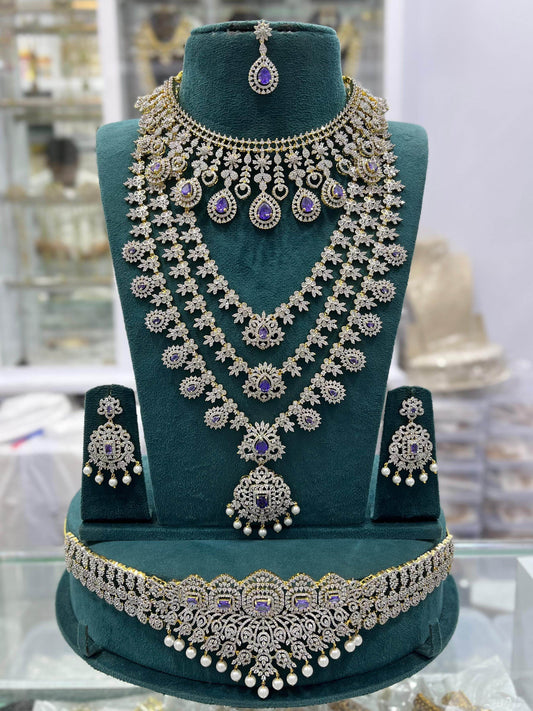 American Diamond Stones Bridal Combo Set - Nakshatra Jewels