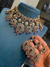Victorian Polish with Moissanite Stones Bridal Choker - Nakshatra Jewels