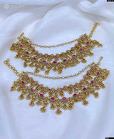 Nakshi Work with Kempu Stones Ear Chains