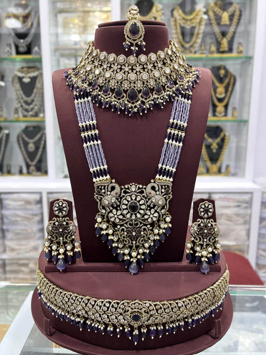 Victorian Polish With Mossianite & AD Stones Bridal Set - Nakshatra Jewels