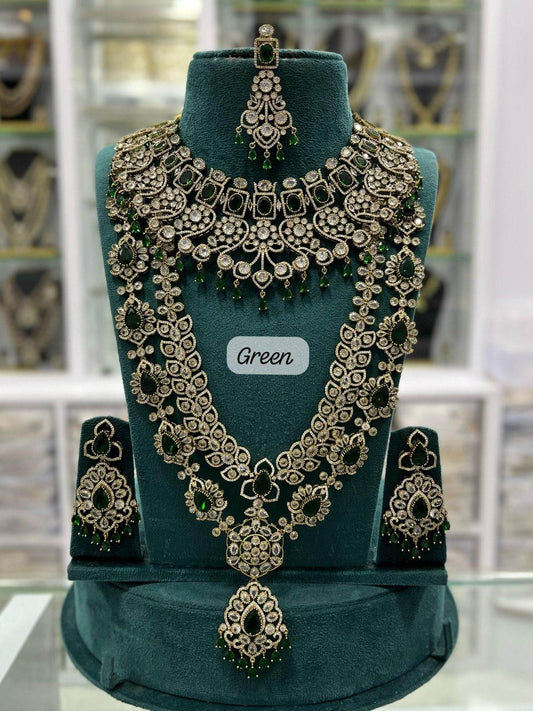 Victorian Polish with Moissanite Stones Bridal Combo set - Nakshatra Jewels