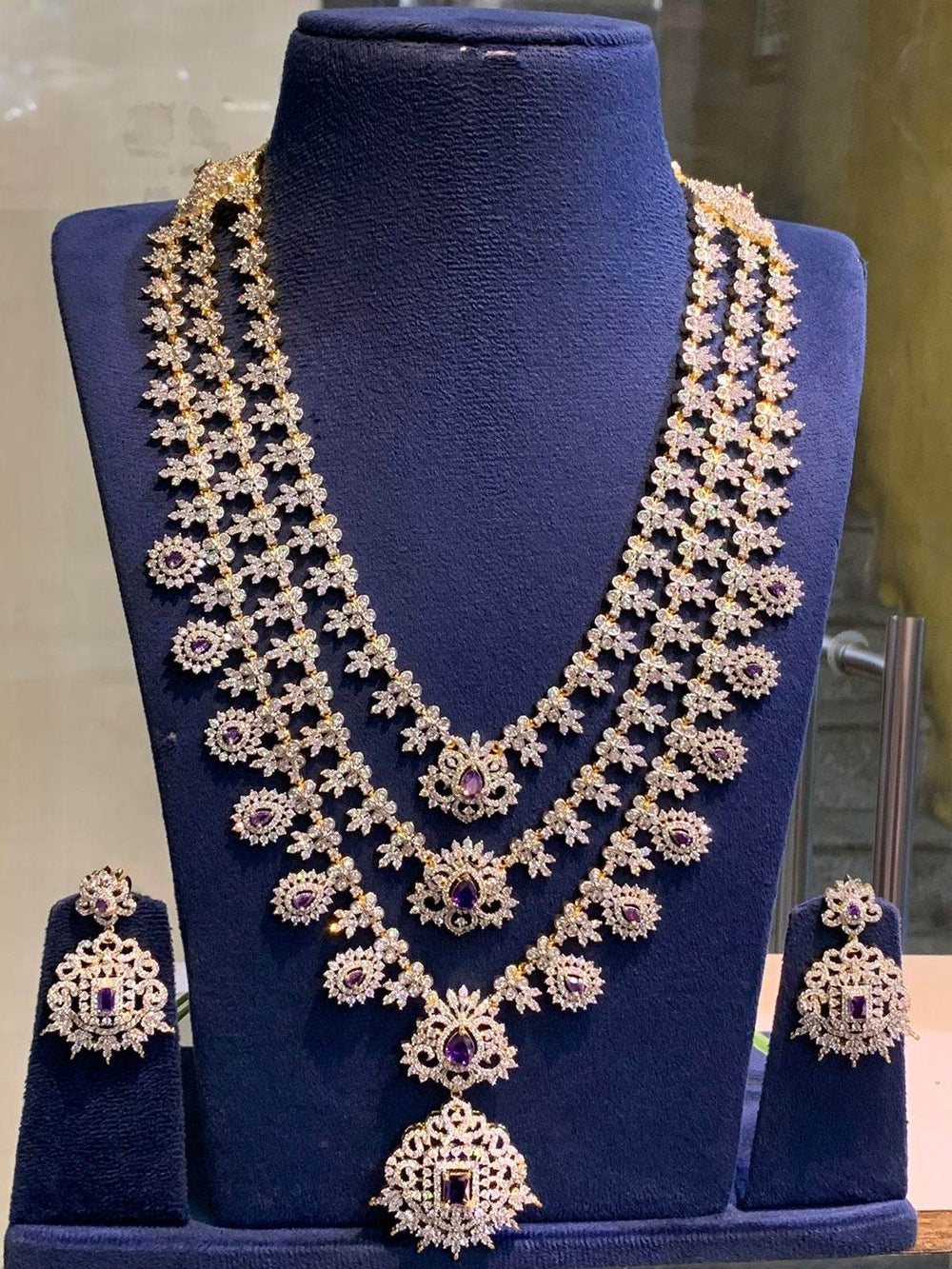 American Diamond Stones Bridal Layer Haram - Nakshatra Jewels