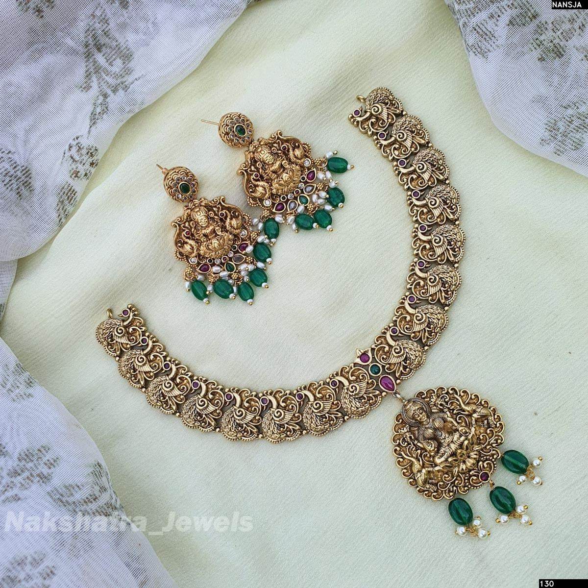 Premium Matt with AD & Kempu Stones Necklace