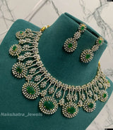 American Diamond Stones Necklace (Silver Polish) - Nakshatra Jewels