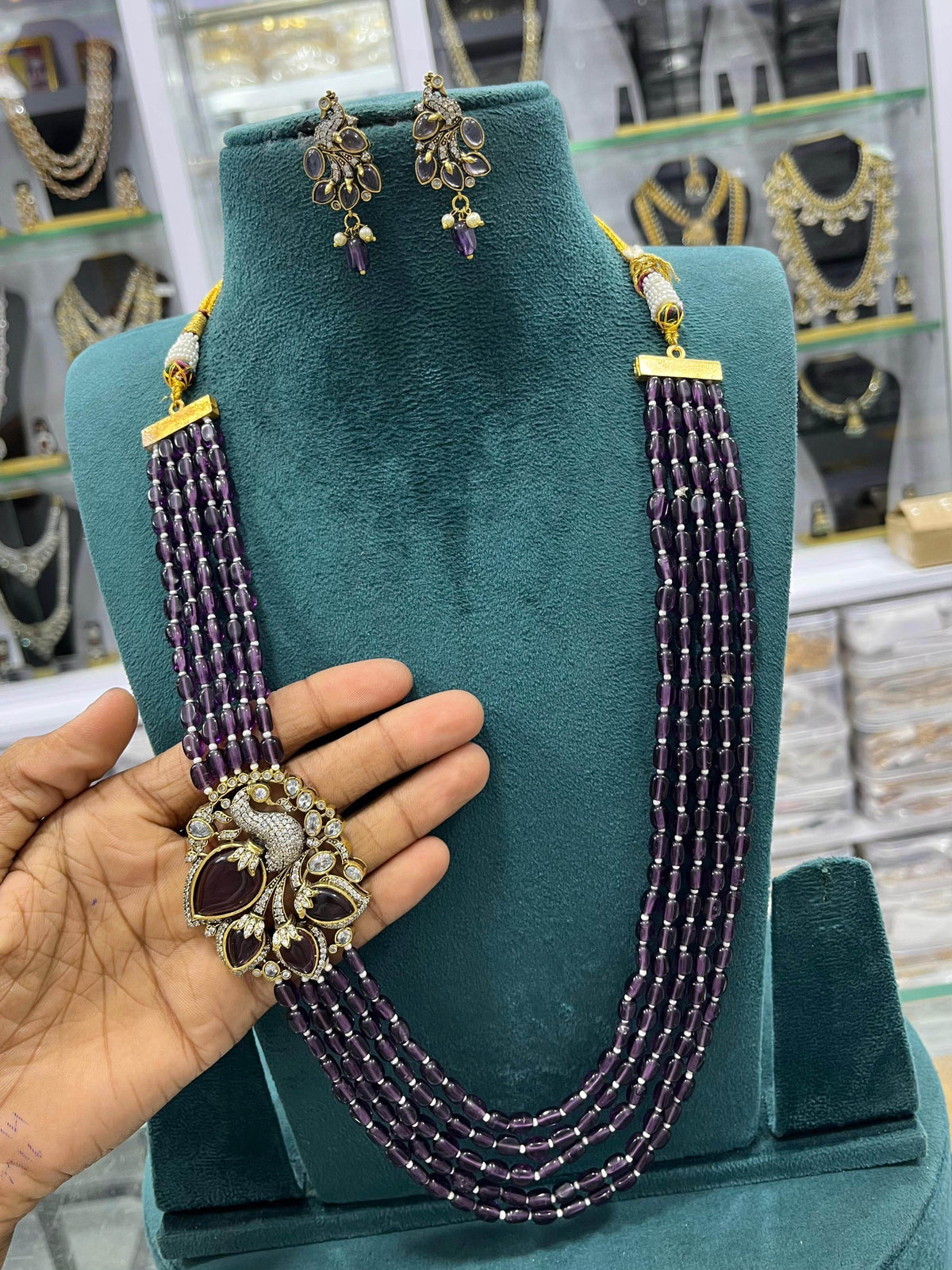 Victorian Polish AD Stones Side Pendent with Beads Haram