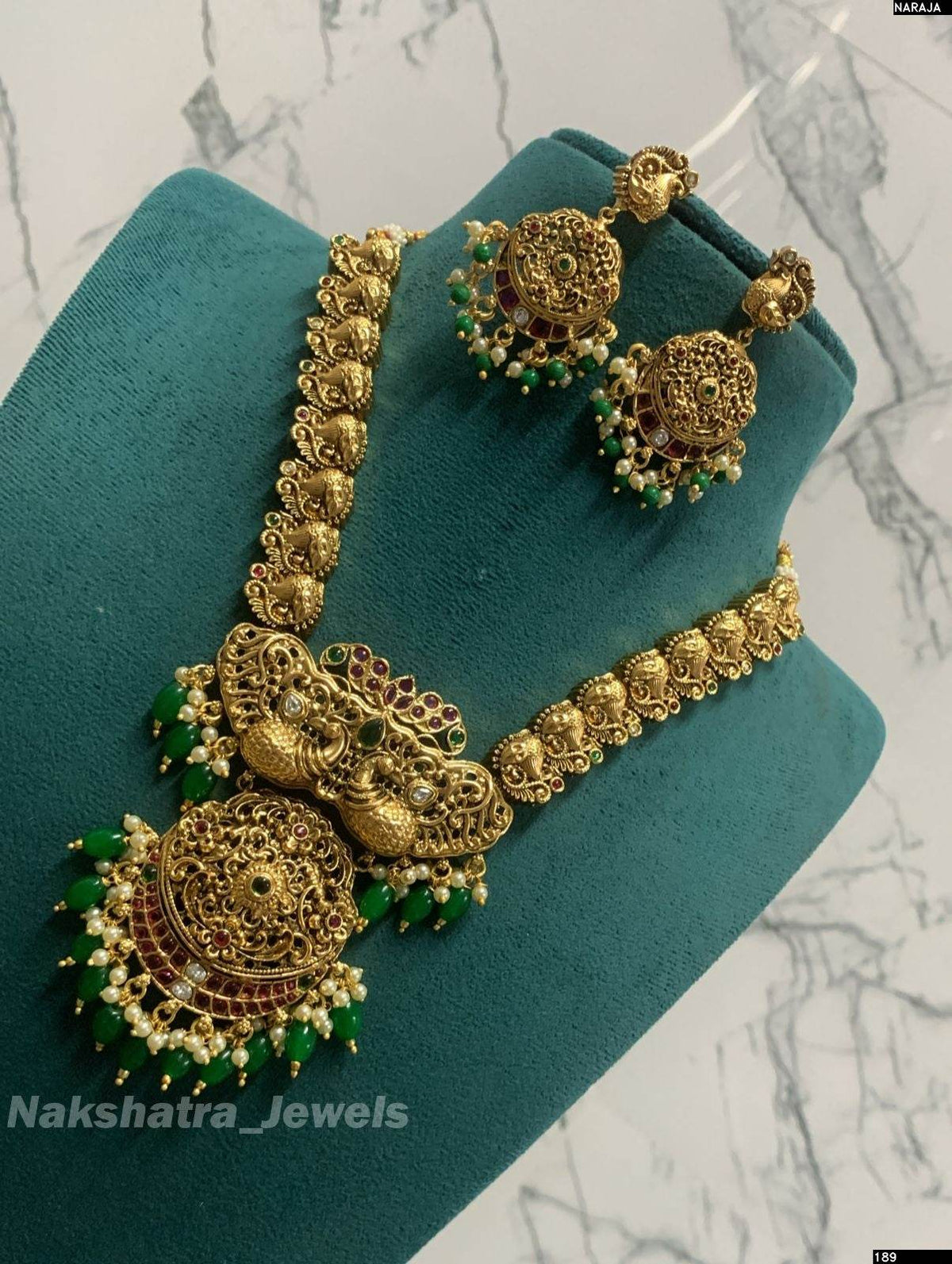 Nagasi Work with Kempu Stones Bridal Necklace